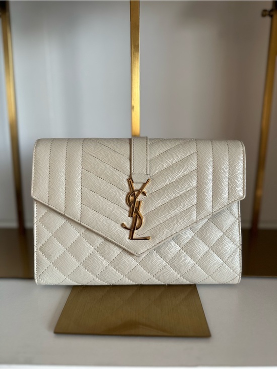 Saint Laurent Handbags - Saint Laurent Ivory Quilted Envelope Clutch with Gold hardware
